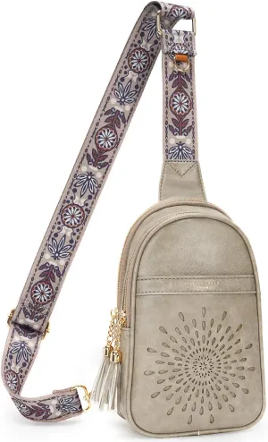 APHISON Small Sling Bag Cell Phone Purse Vegan Leather Fanny Packs Chest Bag with Adjustable Strap Gray