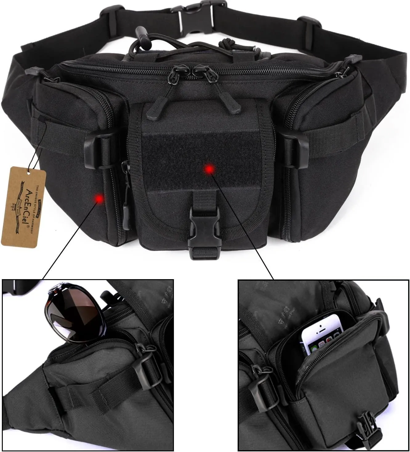 ArcEnCiel Water Resistant Tactical Waist Pack Bag Military Fanny Packs Hip Belt Bag Pouch for Hiking Climbing Outdoor Bumbag