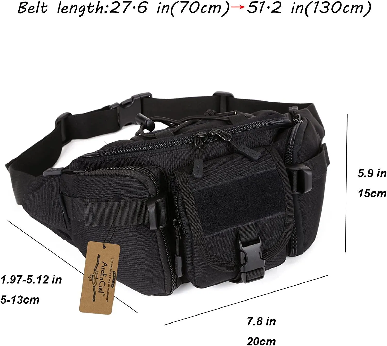 ArcEnCiel Water Resistant Tactical Waist Pack Bag Military Fanny Packs Hip Belt Bag Pouch for Hiking Climbing Outdoor Bumbag