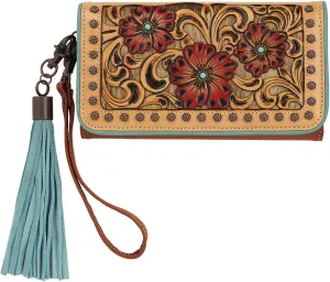 ARIAT Women's Lorelei Clutch Calf Hair Tooled Wallet, Tan, One Size