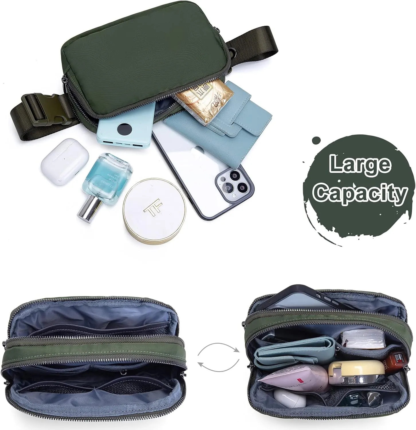 AROME Mini Belt Bag for Women, Fashion Waist Packs Fanny Pack Crossbody Bags with Strap Extender for Women Men, Waterproof Waist Bag Hip Bum Bag for Casual Travel Running Hiking Outdoor Sports