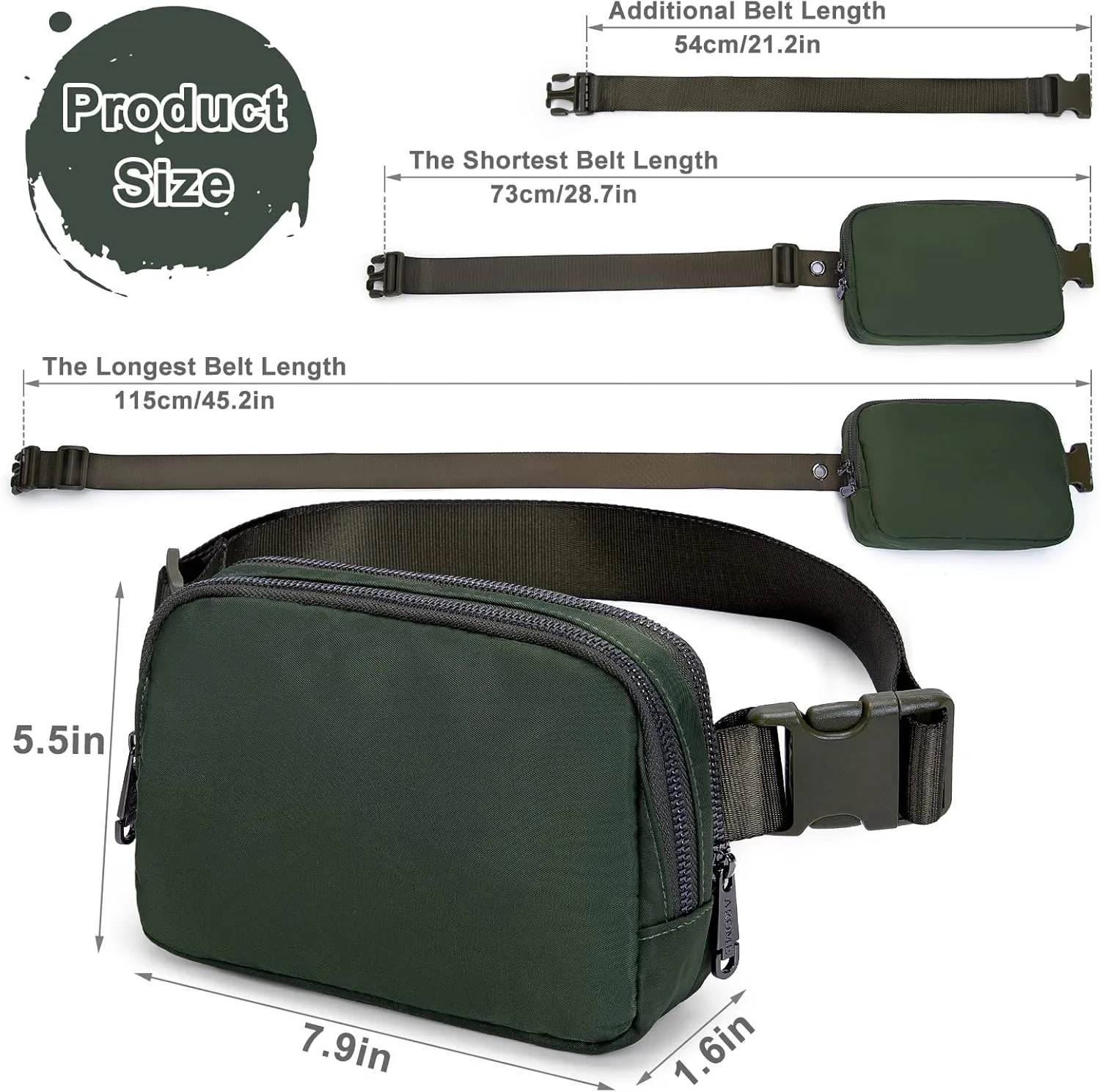 AROME Mini Belt Bag for Women, Fashion Waist Packs Fanny Pack Crossbody Bags with Strap Extender for Women Men, Waterproof Waist Bag Hip Bum Bag for Casual Travel Running Hiking Outdoor Sports