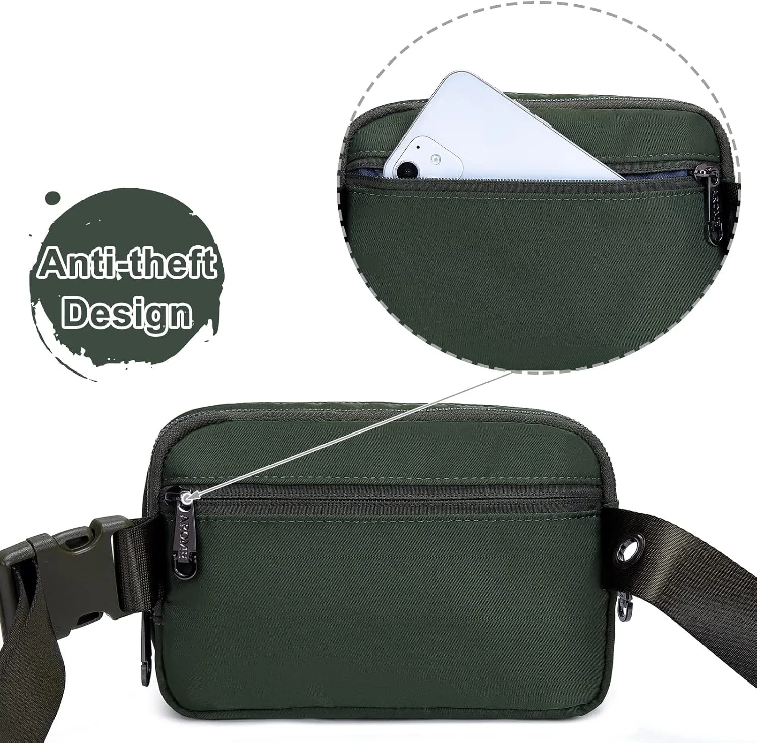 AROME Mini Belt Bag for Women, Fashion Waist Packs Fanny Pack Crossbody Bags with Strap Extender for Women Men, Waterproof Waist Bag Hip Bum Bag for Casual Travel Running Hiking Outdoor Sports