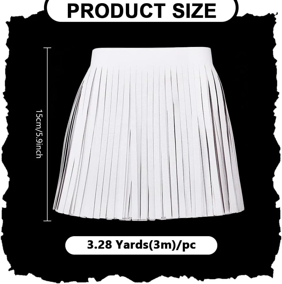 arricraft 3.28 Yards Faux Leather Tassel Trim, 5.9 Inches Double Side Leather Sewing Tassel Fringe for DIY Sewing Crafts Handbag Boots Curtains Tablecloths Embellishment Decoration (White)