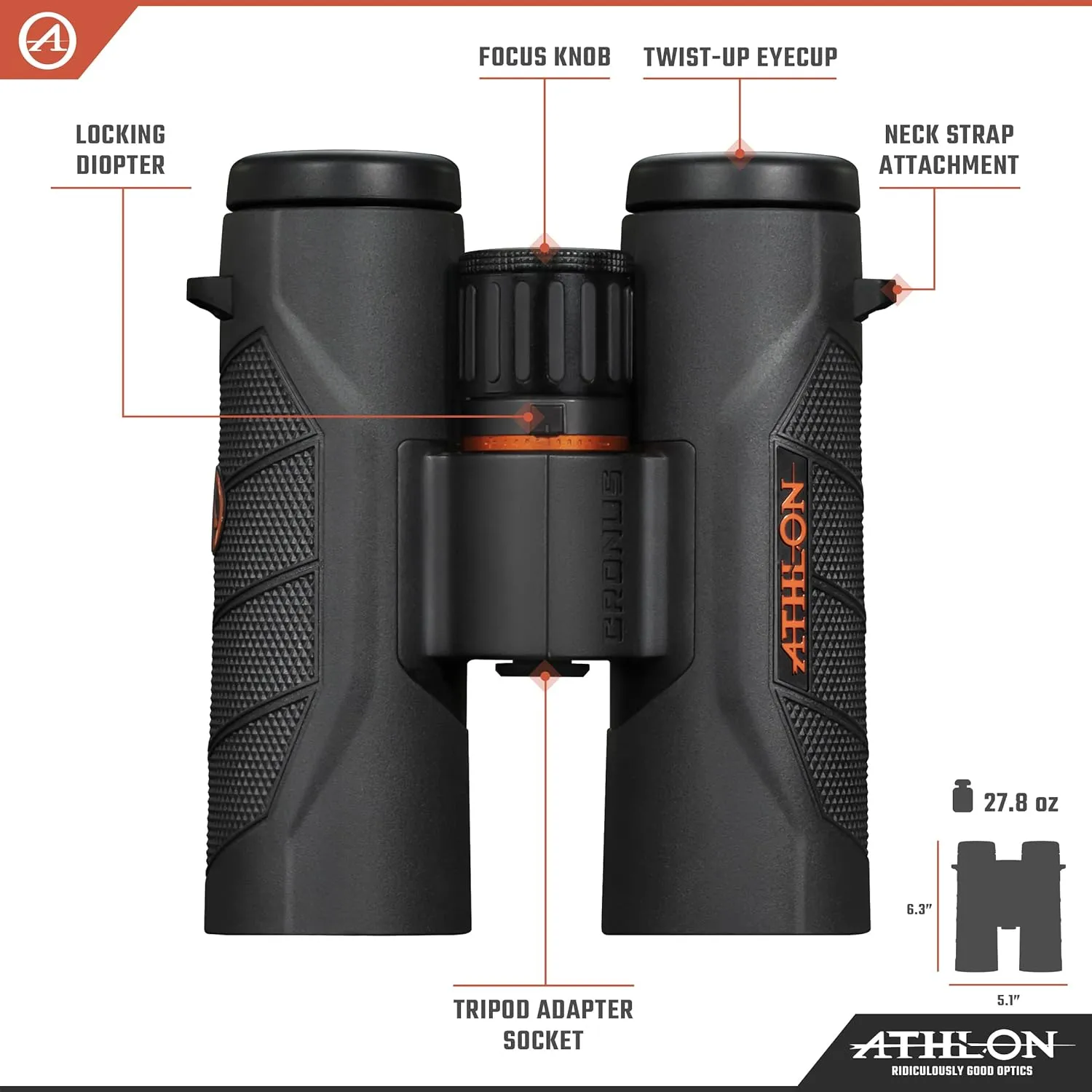 Athlon Optics 10x42 Cronus G2 UHD Black Binoculars with Eye Relief for Adults and Kids, High-Powered Binoculars for Hunting, Birdwatching, and More
