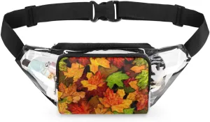Autumn Maple Leaves Pattren Clear Fanny Pack Stadium Approved Clear Crossbody Belt Bag for Women Men Transparent Waist Bag with Adjustable Strap for Concerts Sports Events Travel