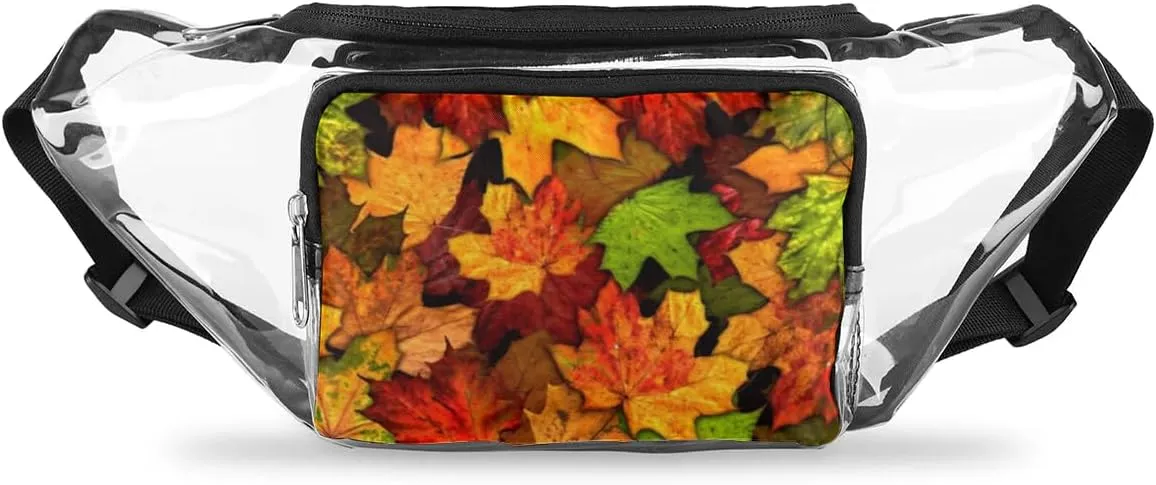 Autumn Maple Leaves Pattren Clear Fanny Pack Stadium Approved Clear Crossbody Belt Bag for Women Men Transparent Waist Bag with Adjustable Strap for Concerts Sports Events Travel