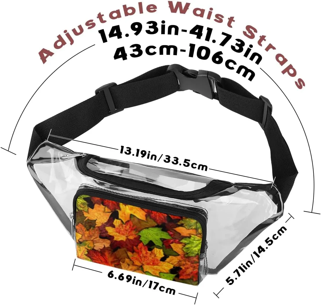 Autumn Maple Leaves Pattren Clear Fanny Pack Stadium Approved Clear Crossbody Belt Bag for Women Men Transparent Waist Bag with Adjustable Strap for Concerts Sports Events Travel
