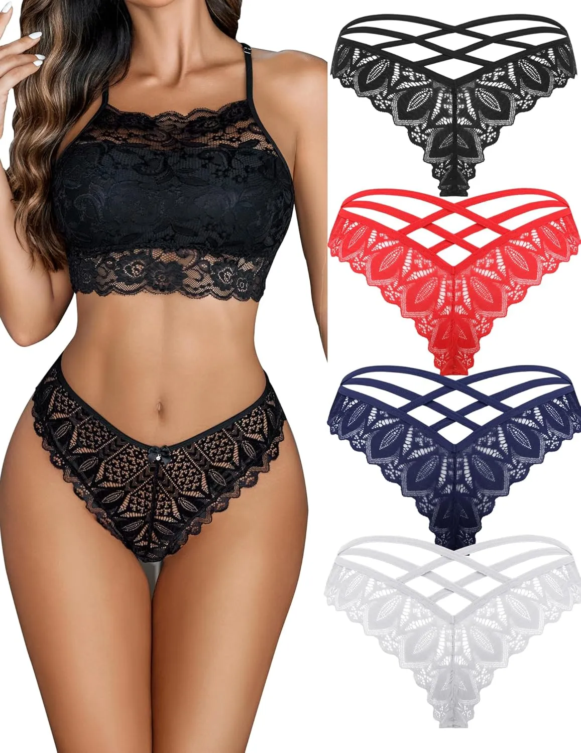 Avidlove Sexy Cheeky Panties for Women Lace Criss Cross Bikini Underwear 1-4 Pack
