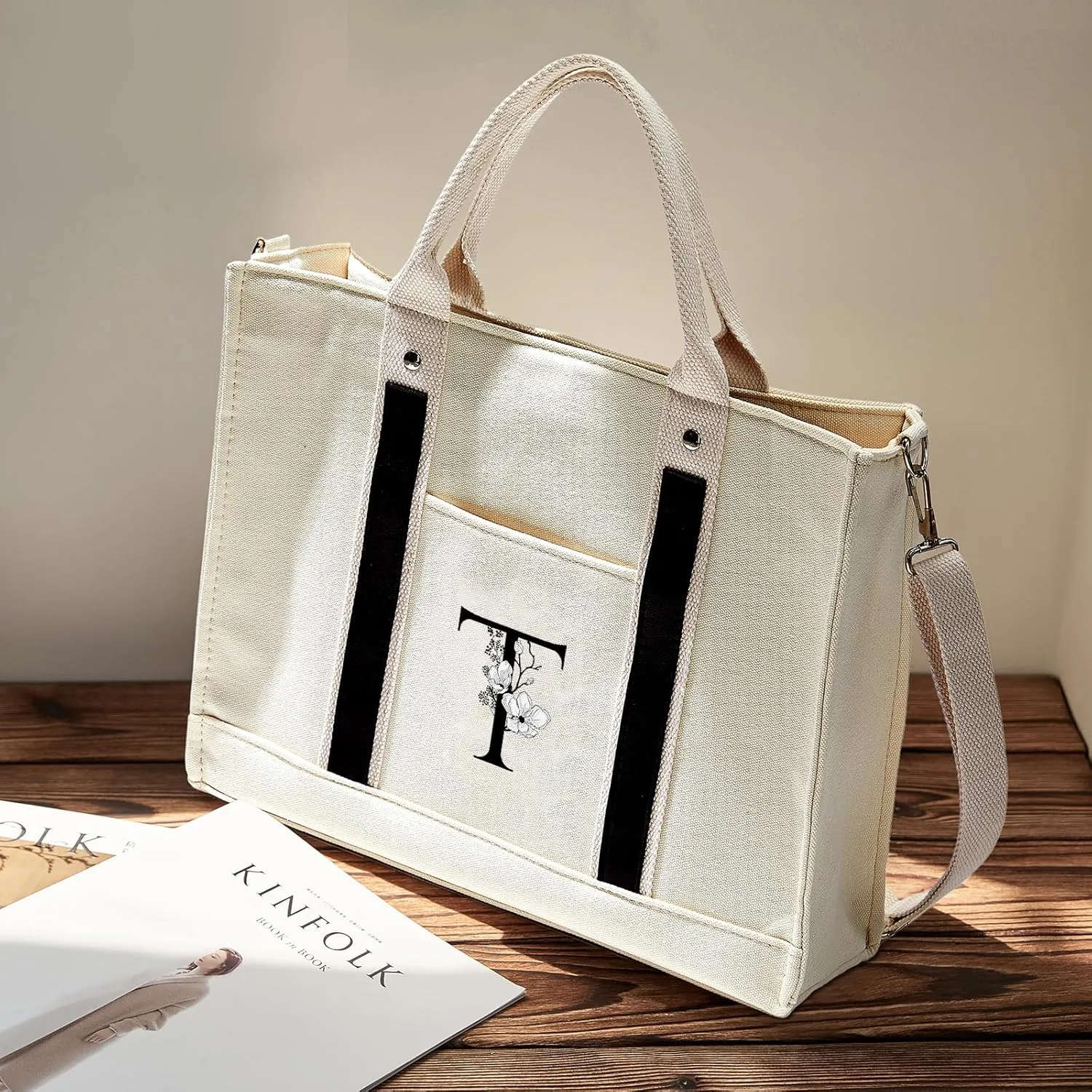AW BRIDAL Monogram Canvas Tote Bag for Chrismas, Bridal Shower, Retirement, Birthday Gifts for Women Mom Wife Sister Friends