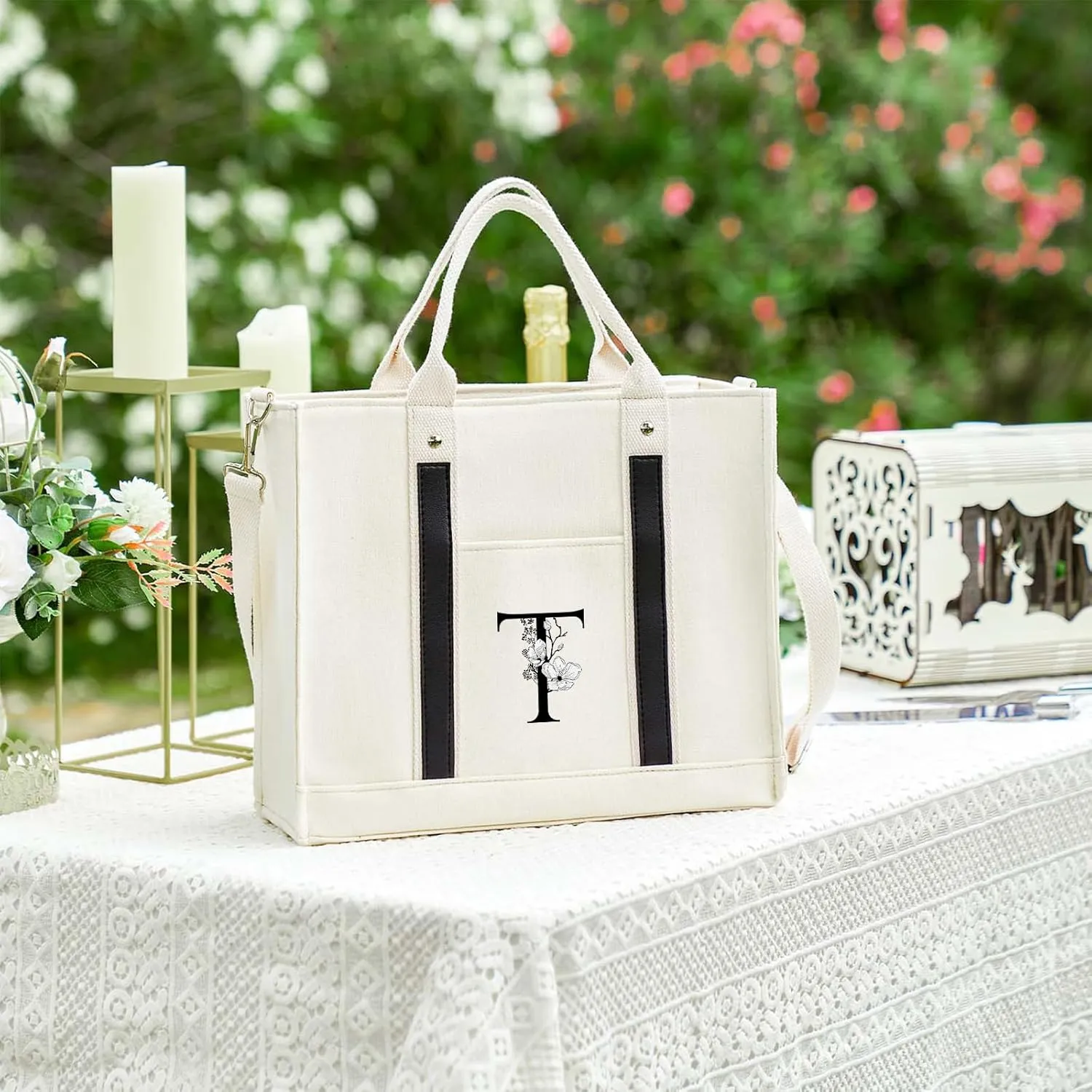 AW BRIDAL Monogram Canvas Tote Bag for Chrismas, Bridal Shower, Retirement, Birthday Gifts for Women Mom Wife Sister Friends
