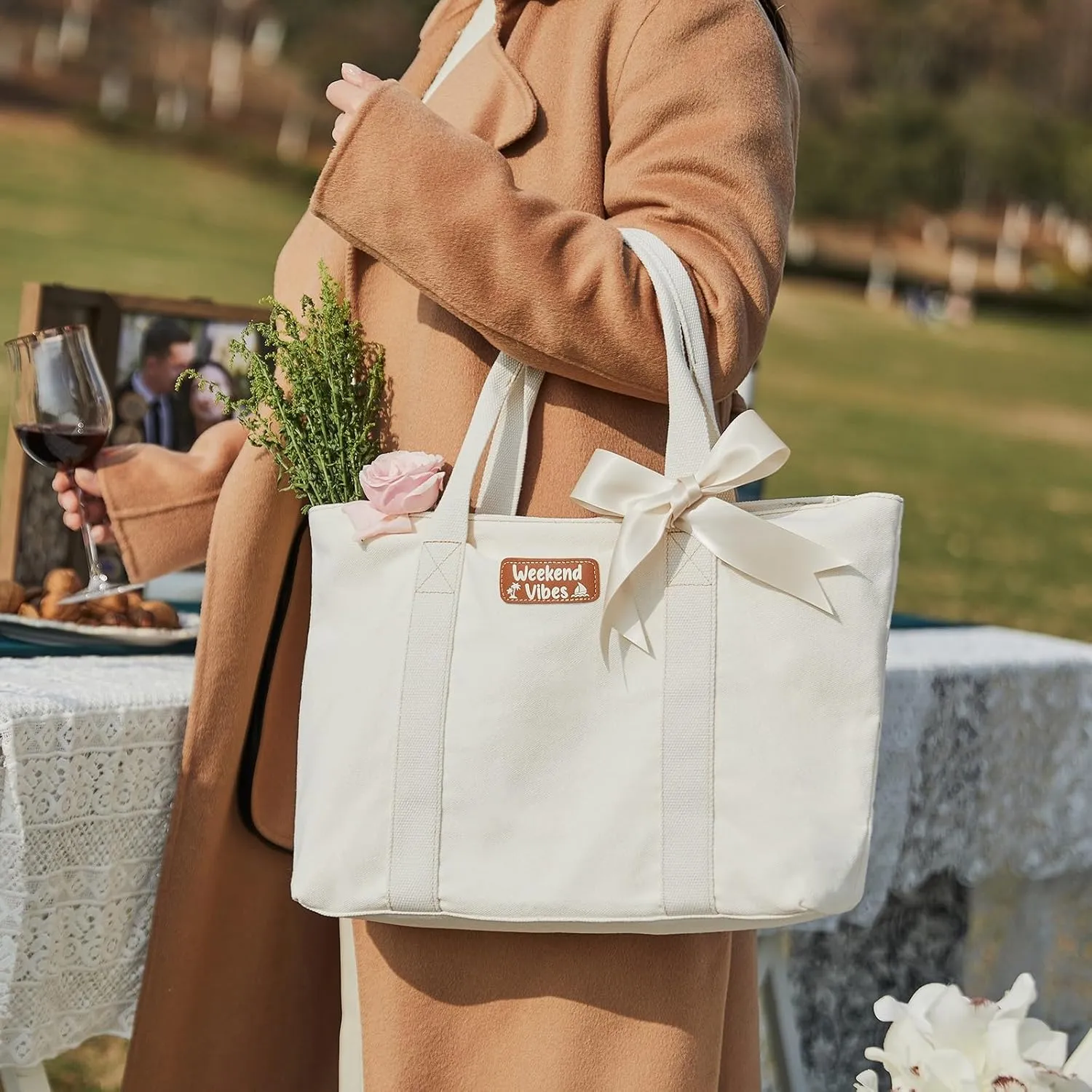 AW BRIDAL Monogram Canvas Tote Bag for Chrismas, Bridal Shower, Retirement, Birthday Gifts for Women Mom Wife Sister Friends