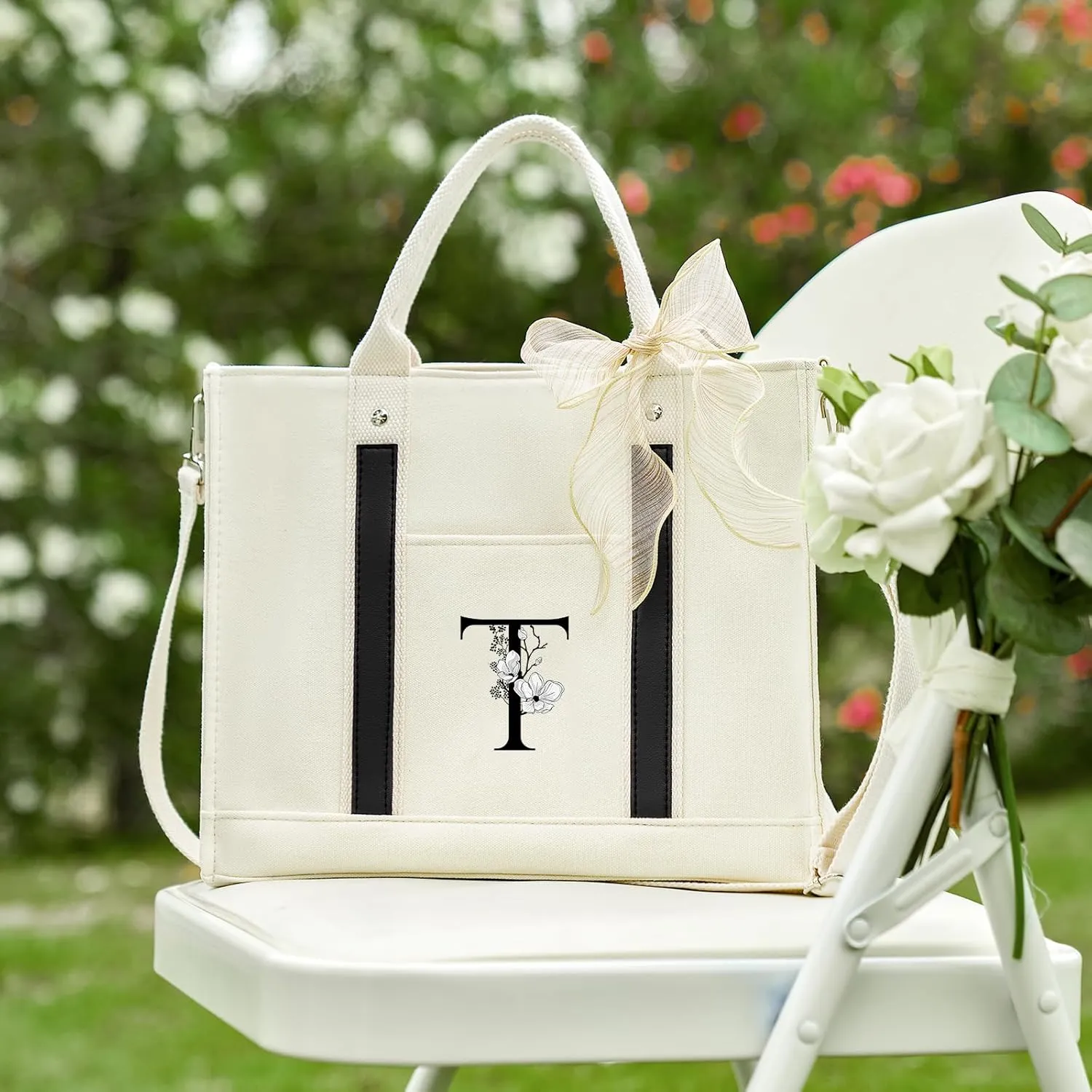 AW BRIDAL Monogram Canvas Tote Bag for Chrismas, Bridal Shower, Retirement, Birthday Gifts for Women Mom Wife Sister Friends