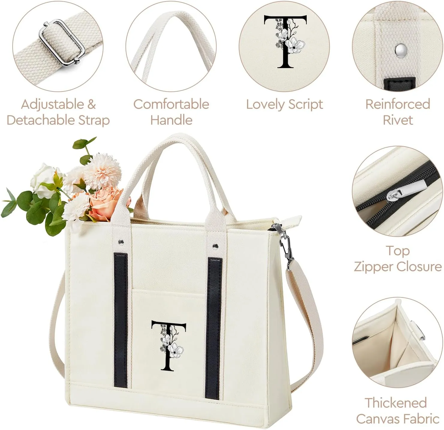 AW BRIDAL Monogram Canvas Tote Bag for Chrismas, Bridal Shower, Retirement, Birthday Gifts for Women Mom Wife Sister Friends