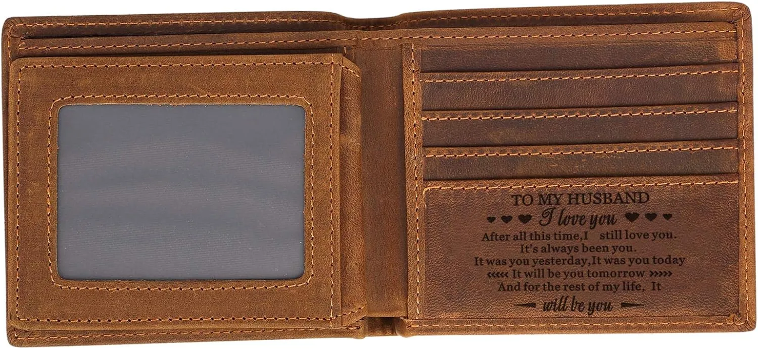 awofer Wallet Presents for Husband, Best Anniversary Presents&Birthday Presents&Valentine Presents, Personalized Engraved Men Wallet, Customized Genuine Leather-4 Styles to Choose