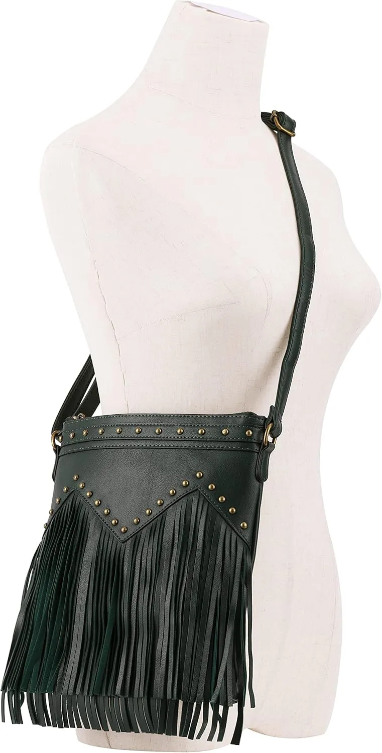 B BRENTANO Vegan Fringed Crossbody Bag with Studs