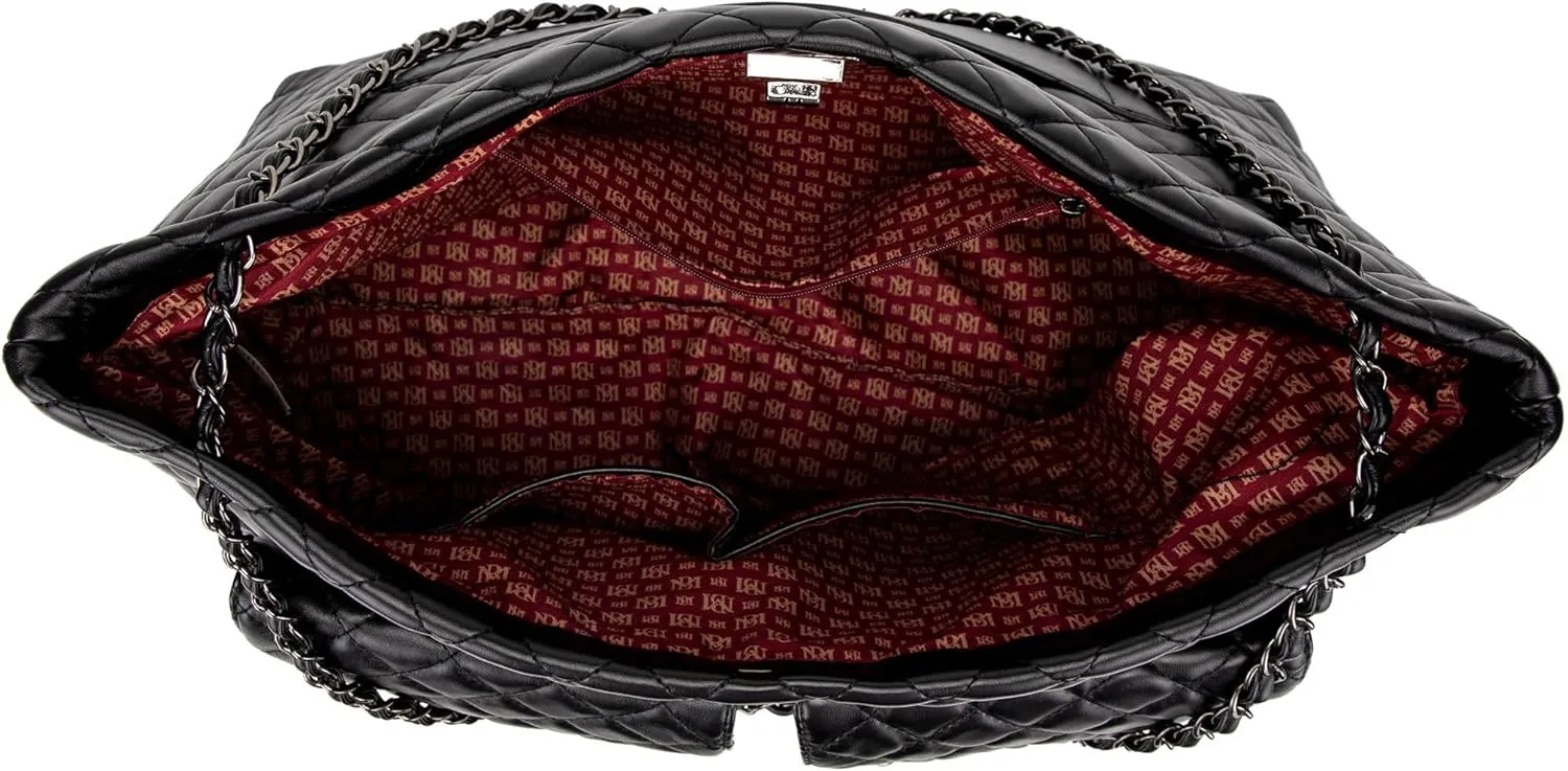 Badgley Mischka Diana Quilted Vegan Leather Tote Weekender Travel Bag