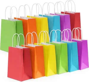 BagDream 24PCS Small Party Favor Paper Gift Bags with Handles 6 Assorted Rainbow Colors Party Bags Kraft Paper Bags for Wedding Brithday Parties 5.25x3x8