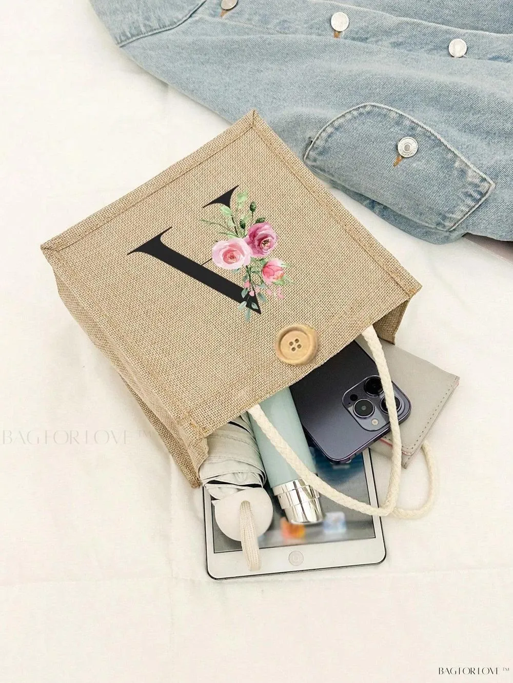 BagForLove - Floral Patterned Handbag with Button Embellishment