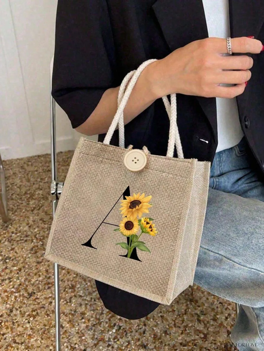BagForLove - Floral Patterned Handbag with Button Embellishment