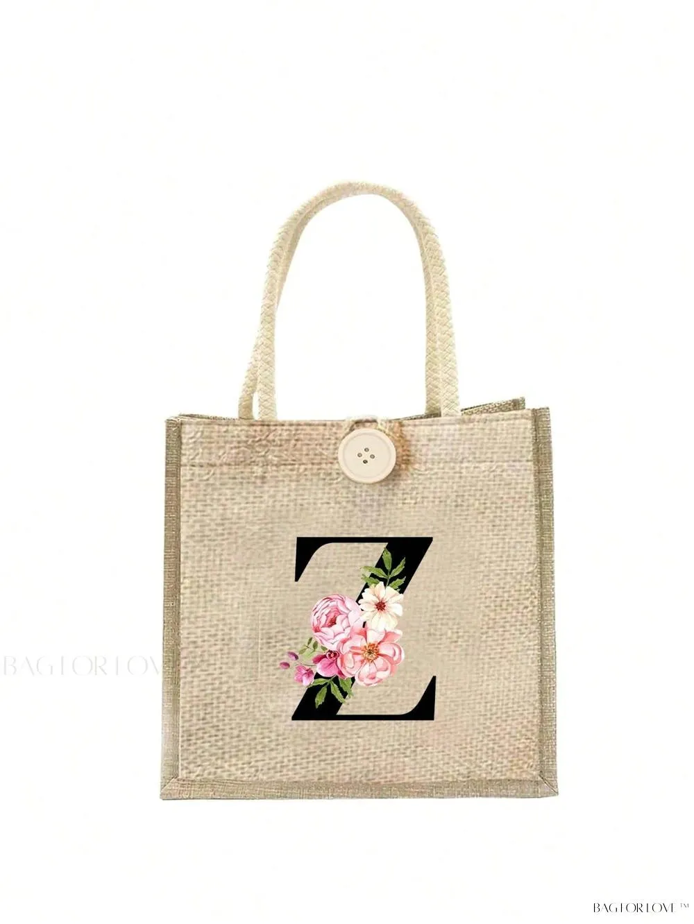 BagForLove - Floral Patterned Handbag with Button Embellishment