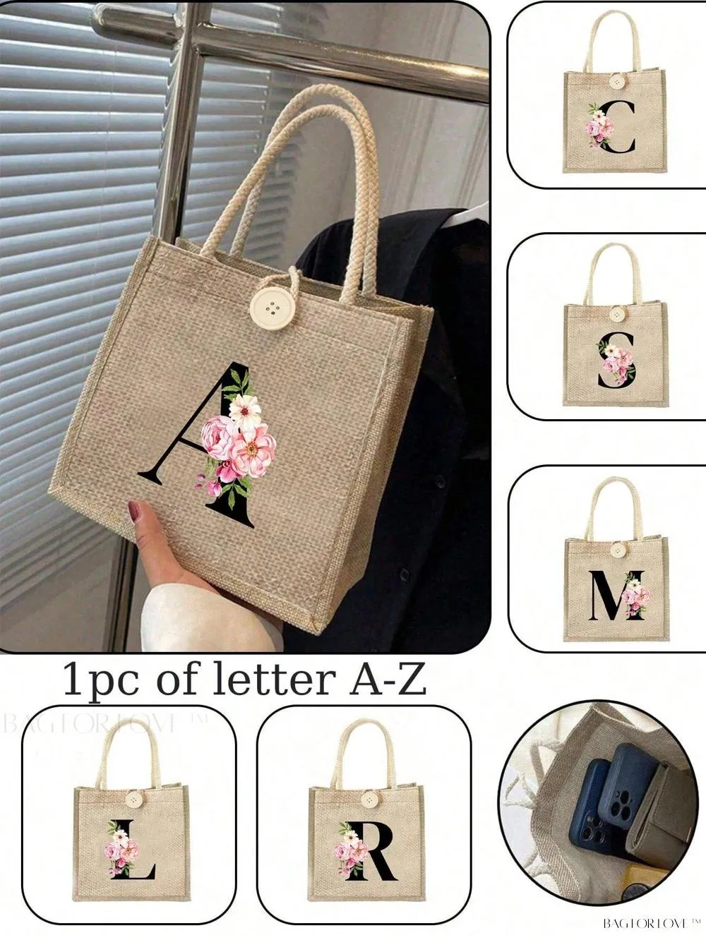 BagForLove - Floral Patterned Handbag with Button Embellishment