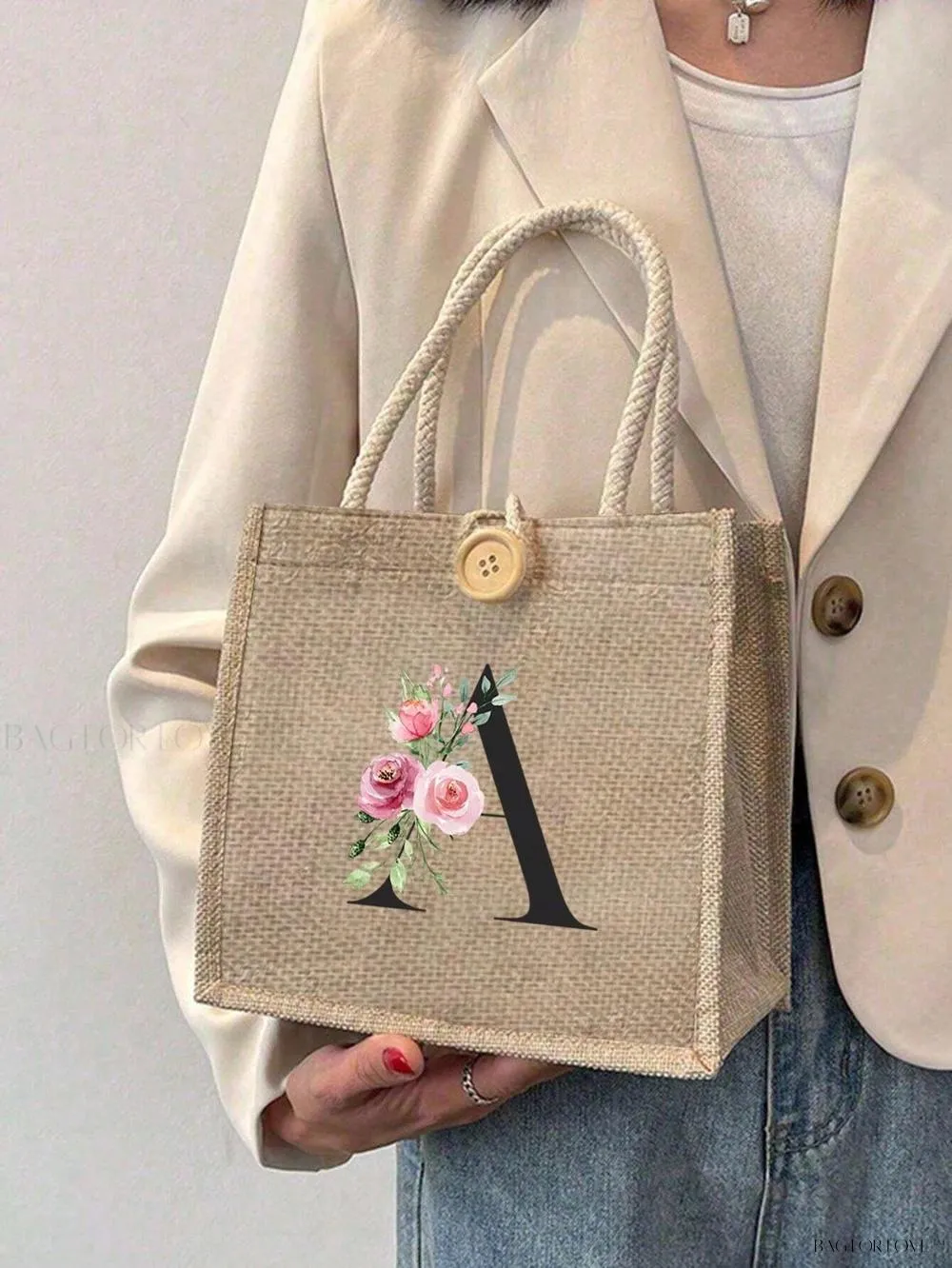 BagForLove - Floral Patterned Handbag with Button Embellishment