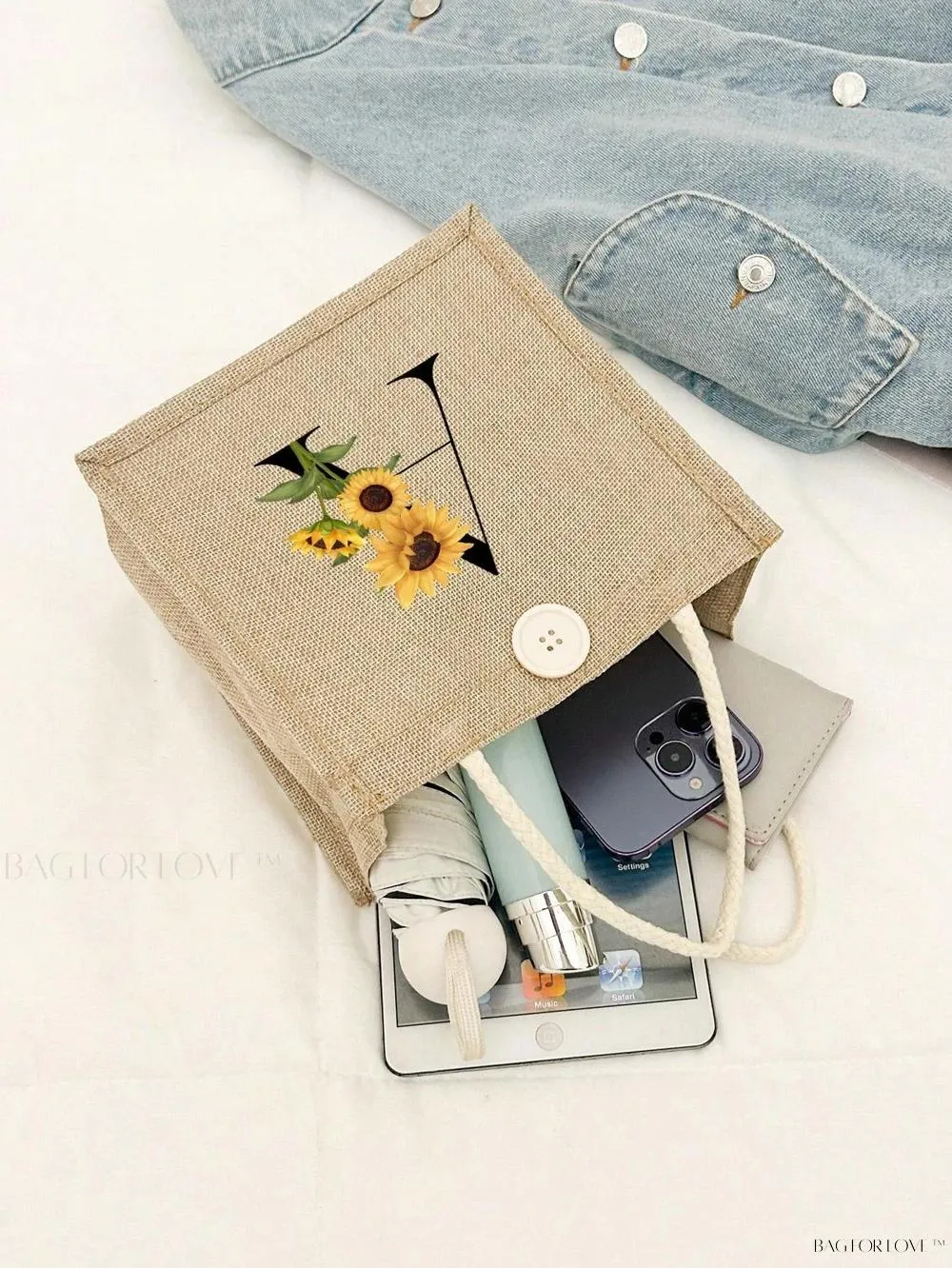 BagForLove - Floral Patterned Handbag with Button Embellishment