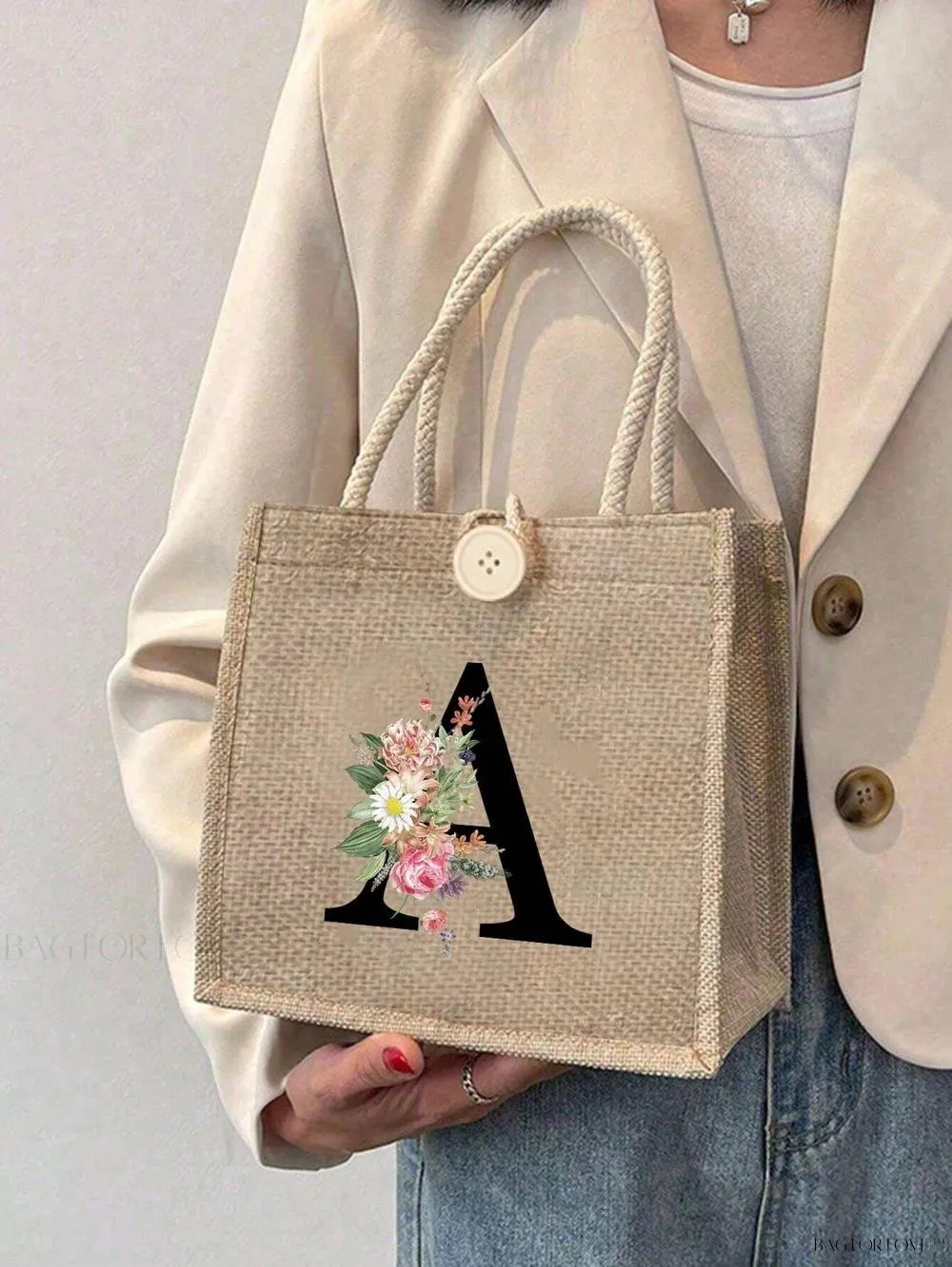 BagForLove - Floral Patterned Handbag with Button Embellishment