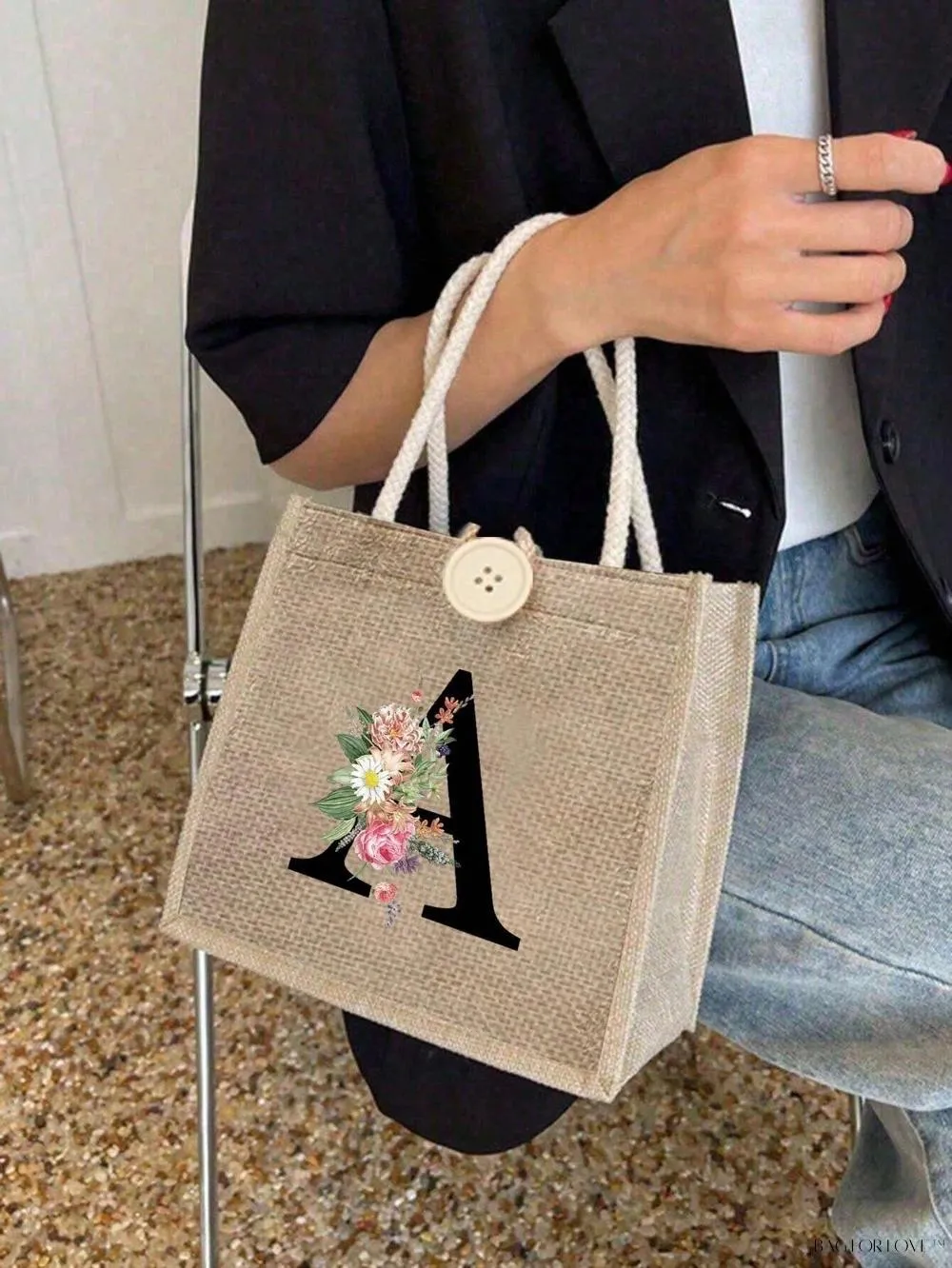 BagForLove - Floral Patterned Handbag with Button Embellishment