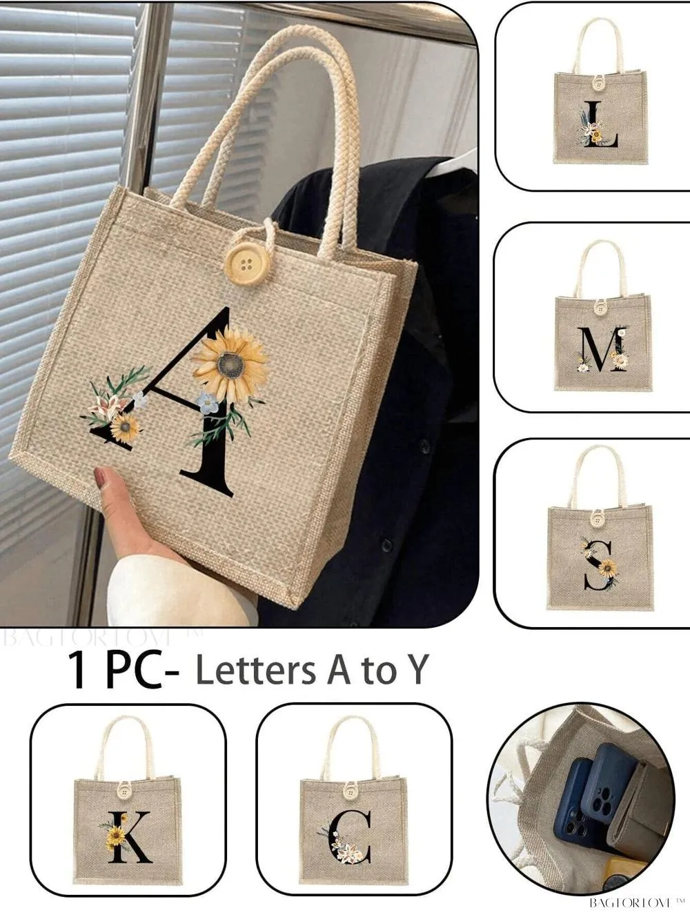 BagForLove - Floral Patterned Handbag with Button Embellishment