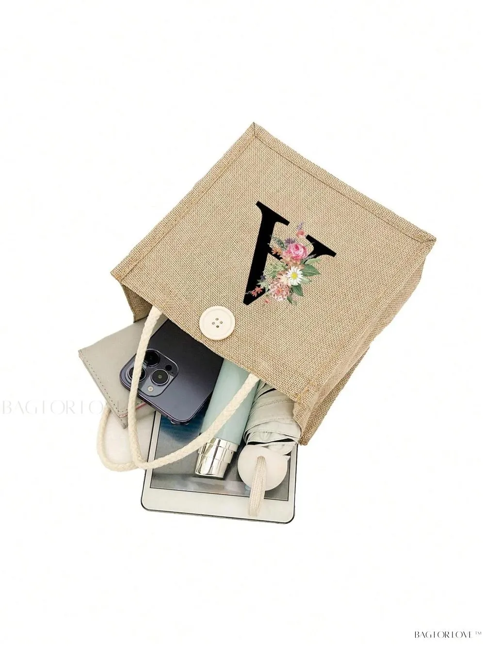BagForLove - Floral Patterned Handbag with Button Embellishment