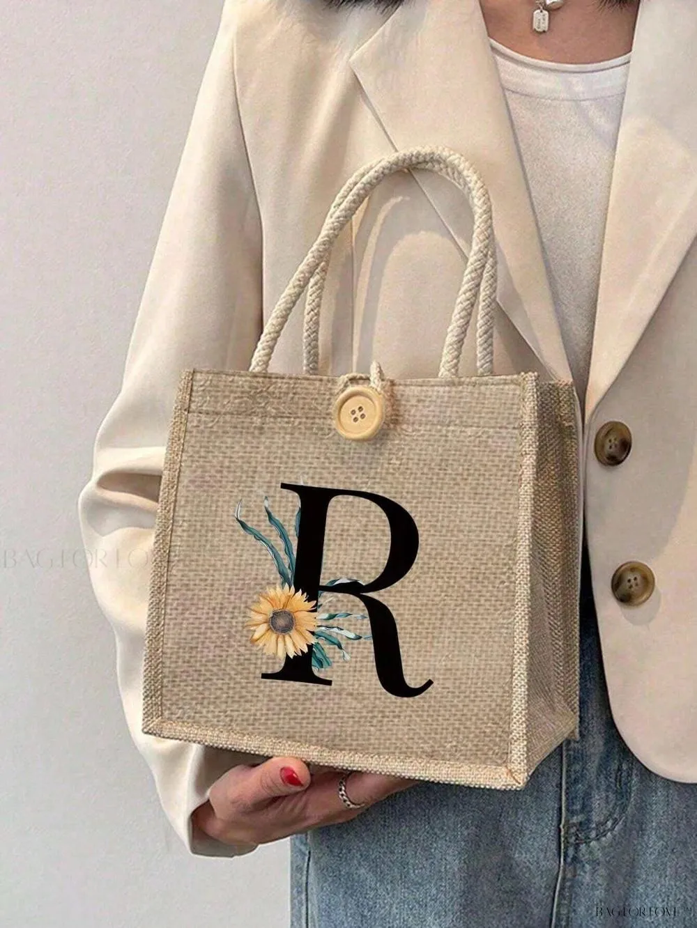 BagForLove - Floral Patterned Handbag with Button Embellishment