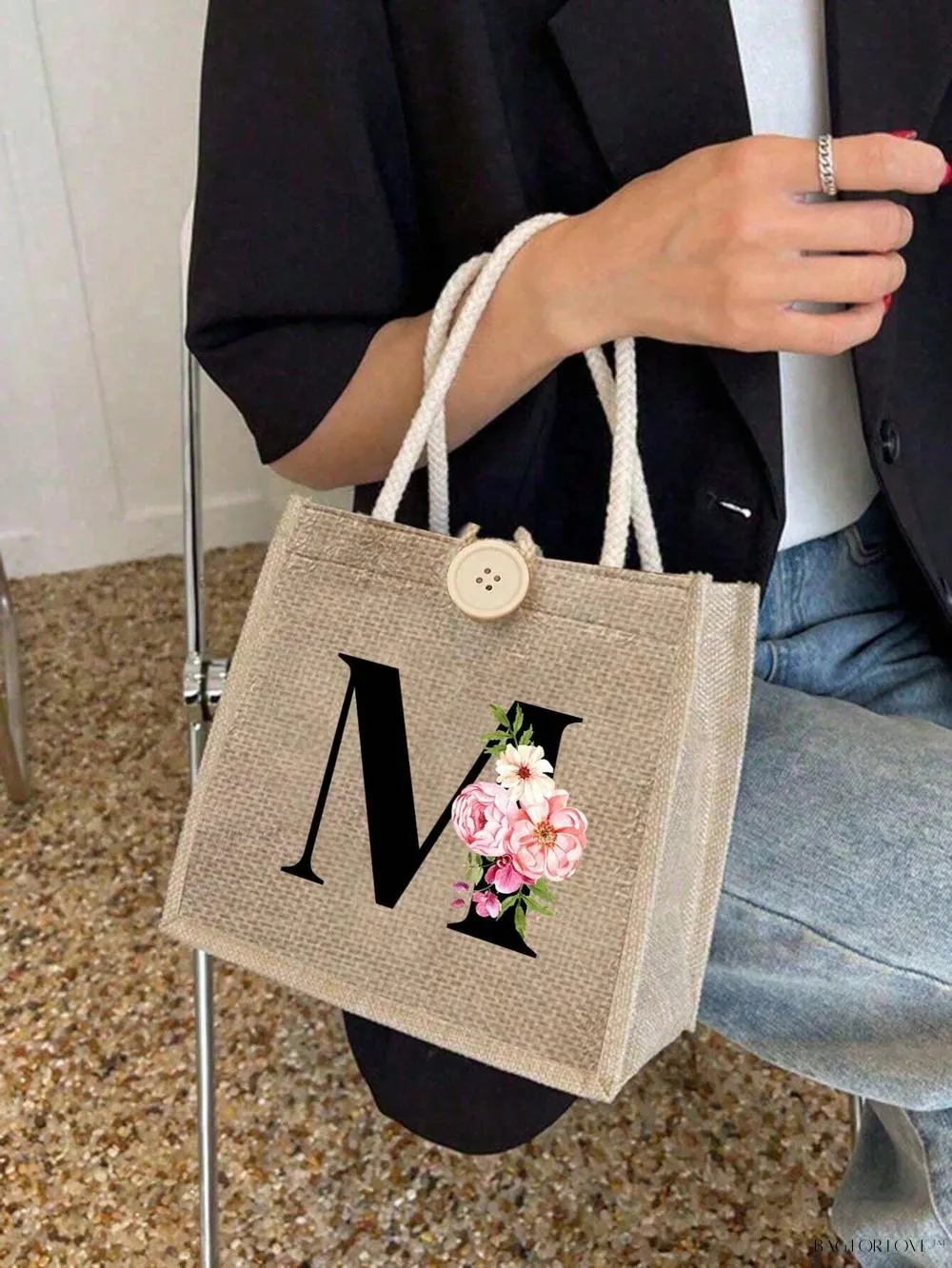 BagForLove - Floral Patterned Handbag with Button Embellishment