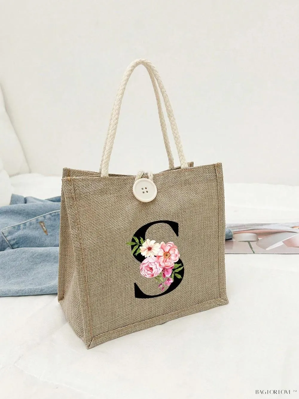 BagForLove - Floral Patterned Handbag with Button Embellishment
