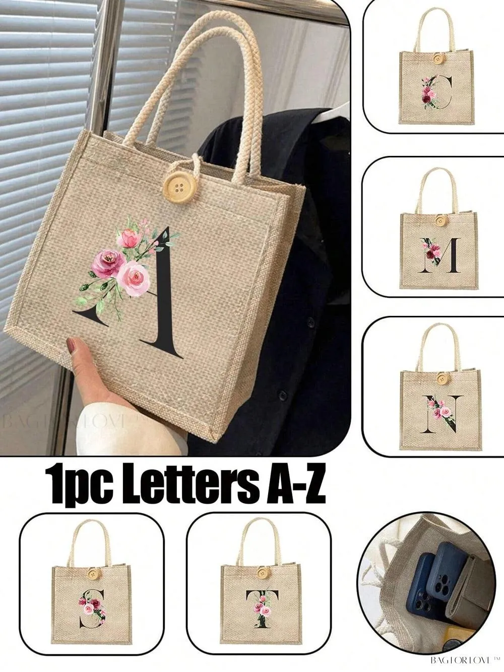 BagForLove - Floral Patterned Handbag with Button Embellishment