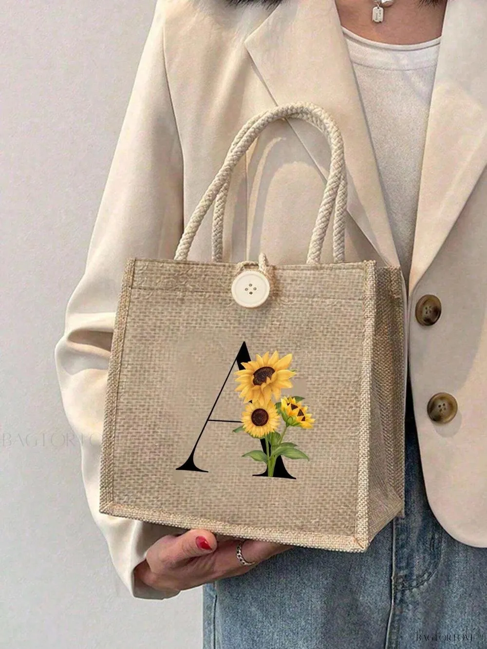 BagForLove - Floral Patterned Handbag with Button Embellishment