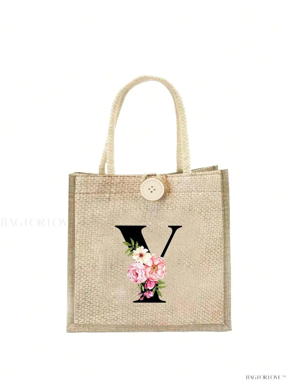 BagForLove - Floral Patterned Handbag with Button Embellishment