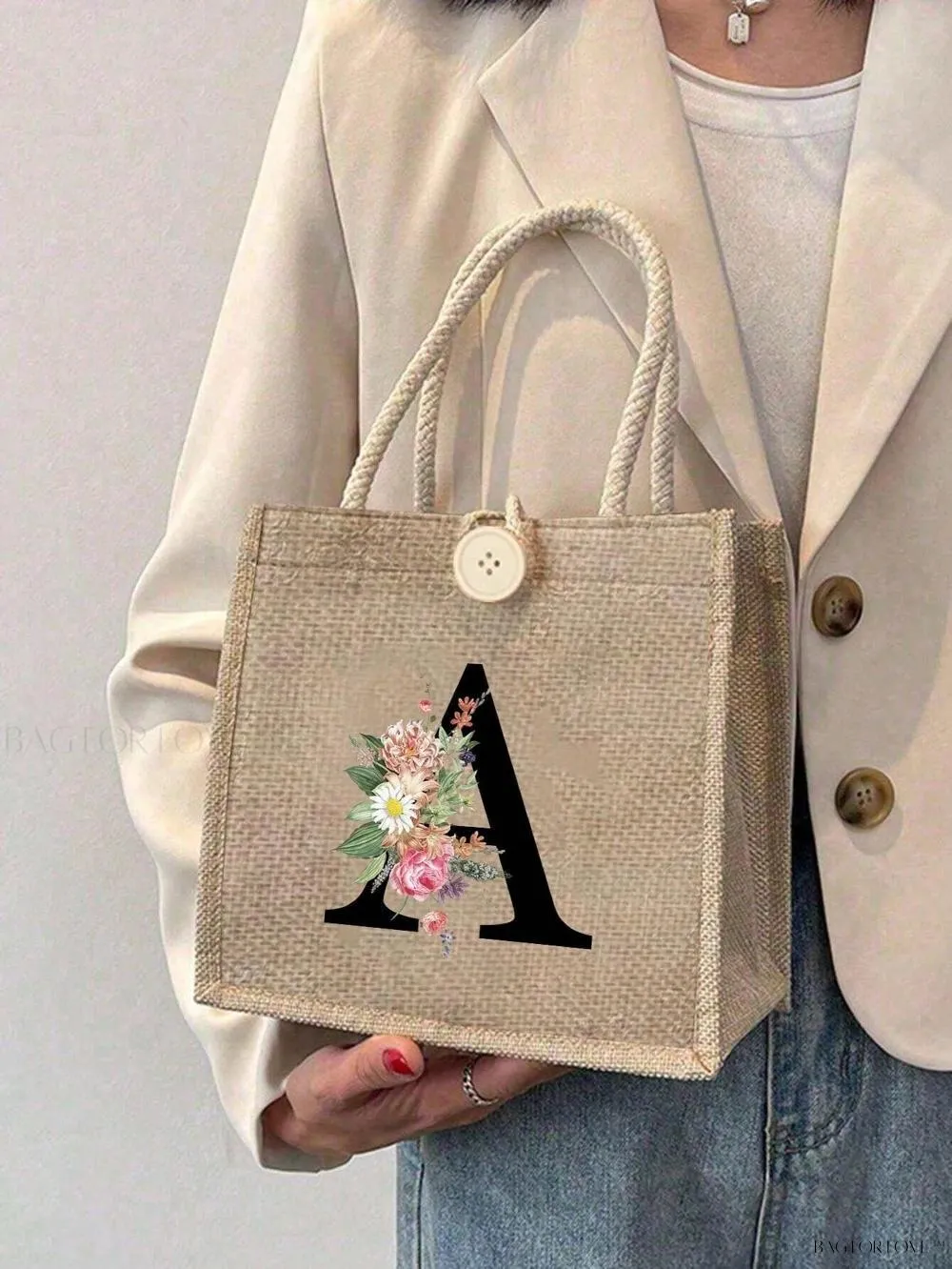 BagForLove - Floral Patterned Handbag with Button Embellishment