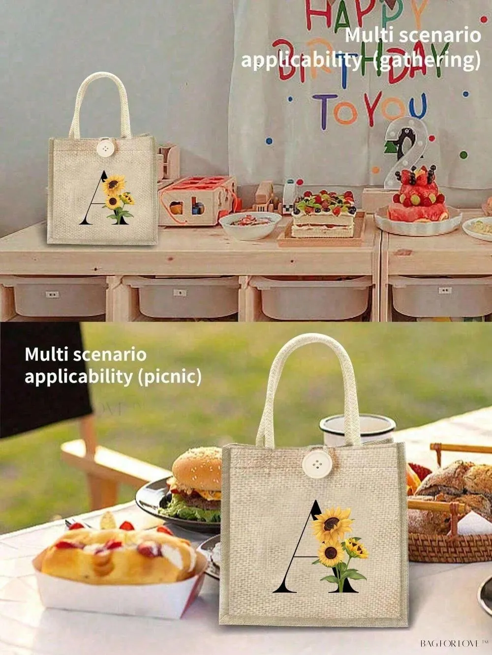 BagForLove - Floral Patterned Handbag with Button Embellishment
