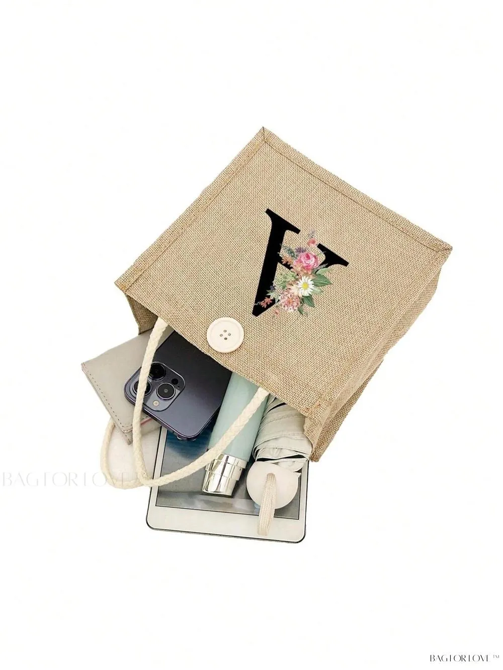 BagForLove - Floral Patterned Handbag with Button Embellishment