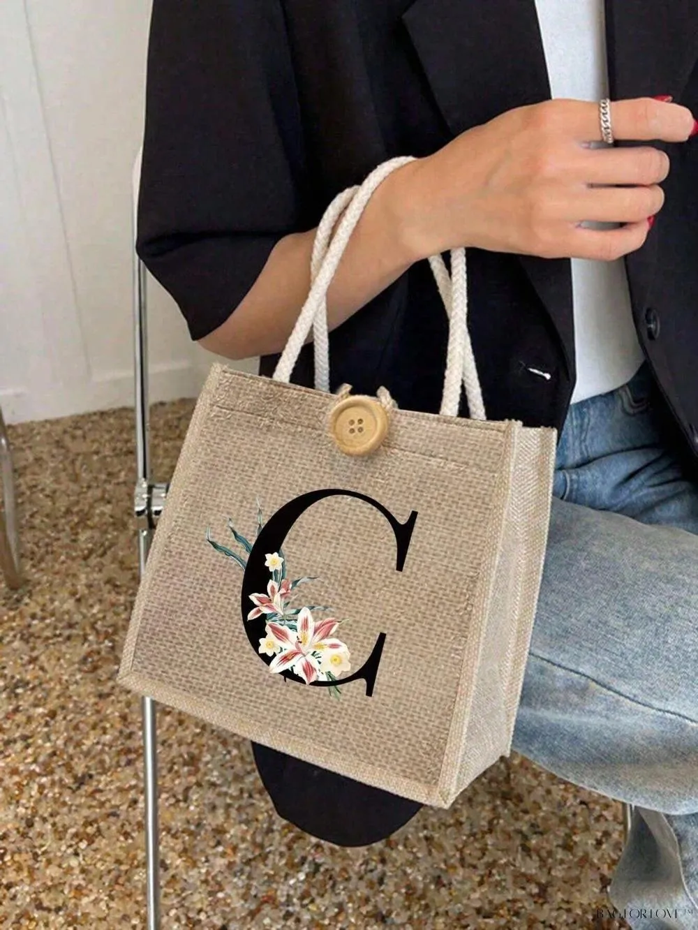 BagForLove - Floral Patterned Handbag with Button Embellishment
