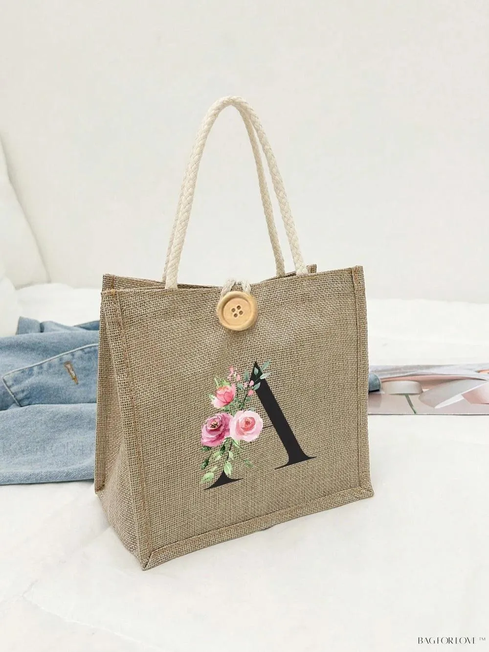 BagForLove - Floral Patterned Handbag with Button Embellishment