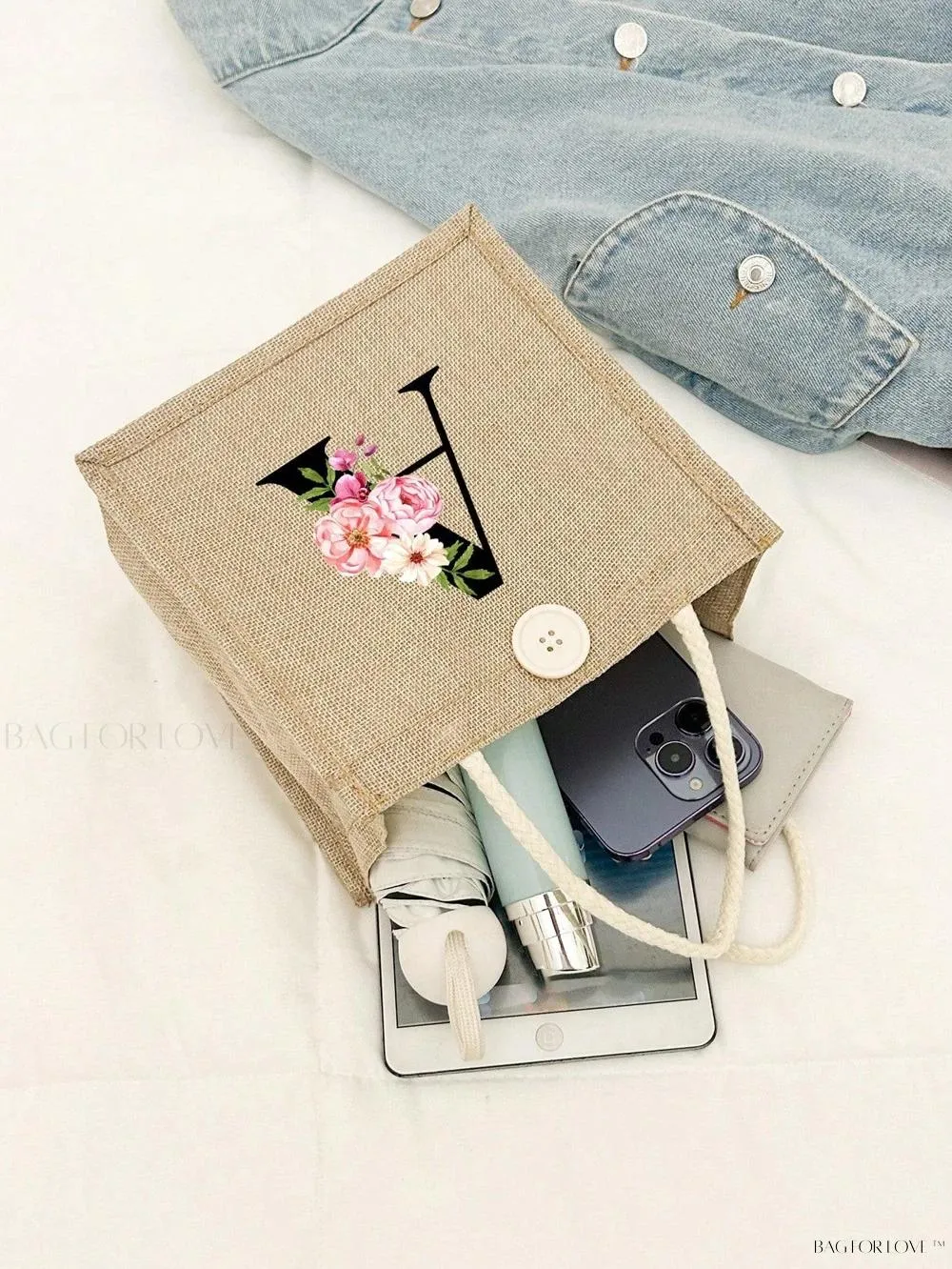 BagForLove - Floral Patterned Handbag with Button Embellishment