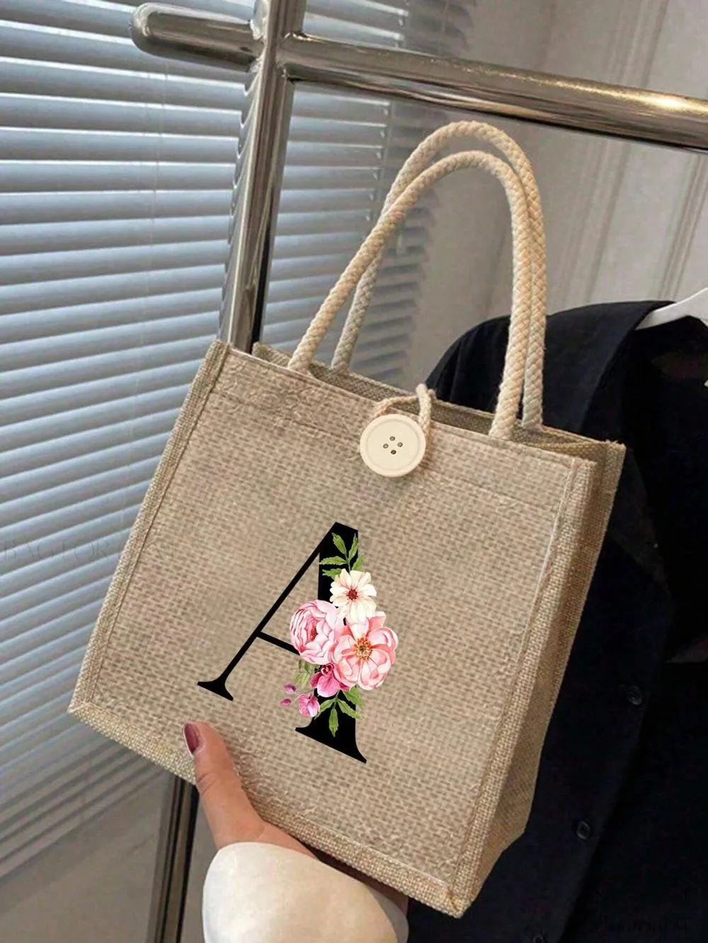 BagForLove - Floral Patterned Handbag with Button Embellishment