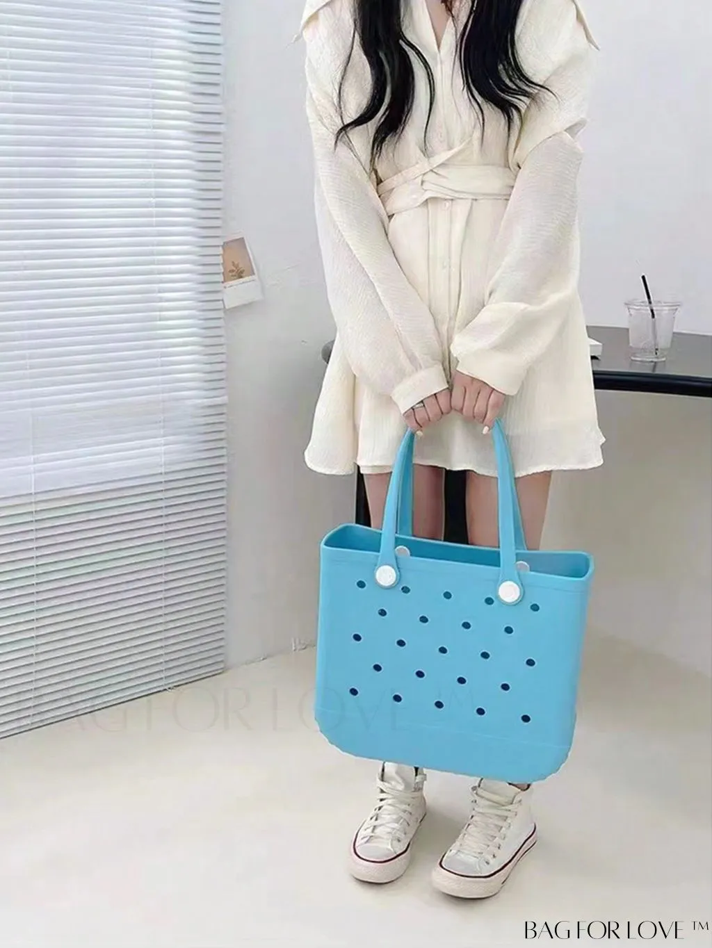 BagForLove - Waterproof Blue Tote Bag: Beach-Ready with Hollow Out Design, Double Handle & Durable EVA Material!