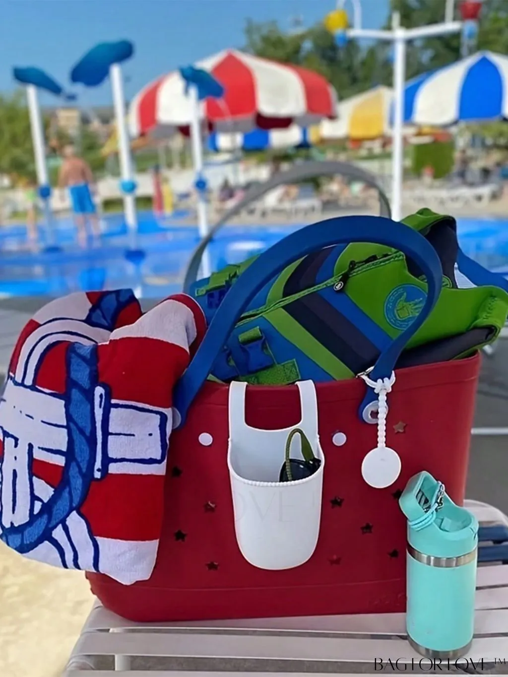 BagForLove - Waterproof Blue Tote Bag: Beach-Ready with Hollow Out Design, Double Handle & Durable EVA Material!
