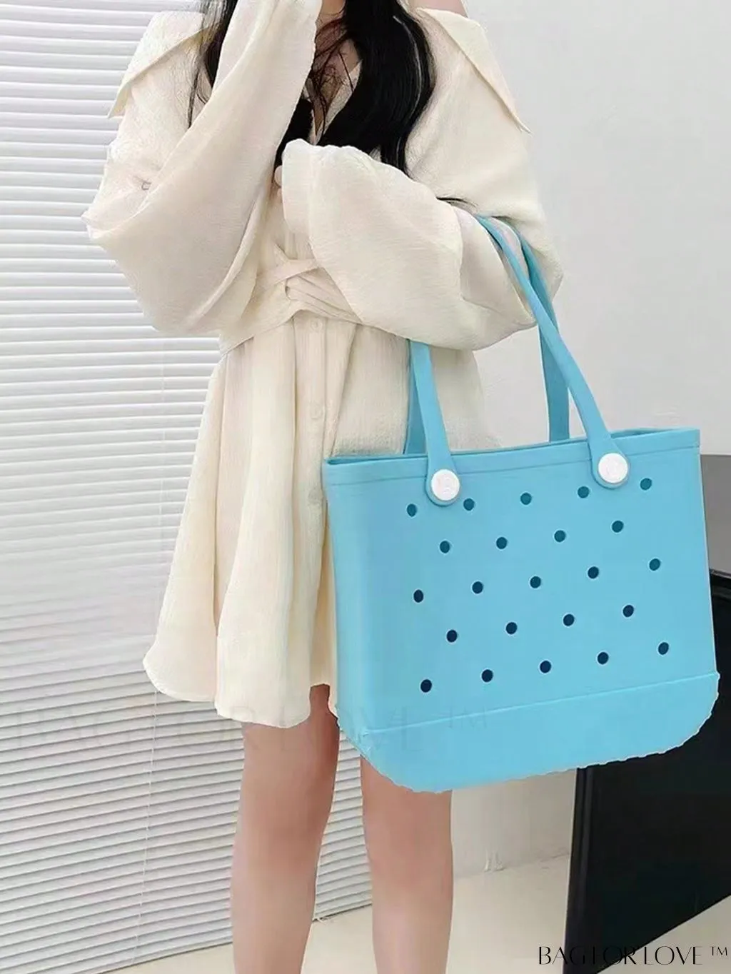 BagForLove - Waterproof Blue Tote Bag: Beach-Ready with Hollow Out Design, Double Handle & Durable EVA Material!