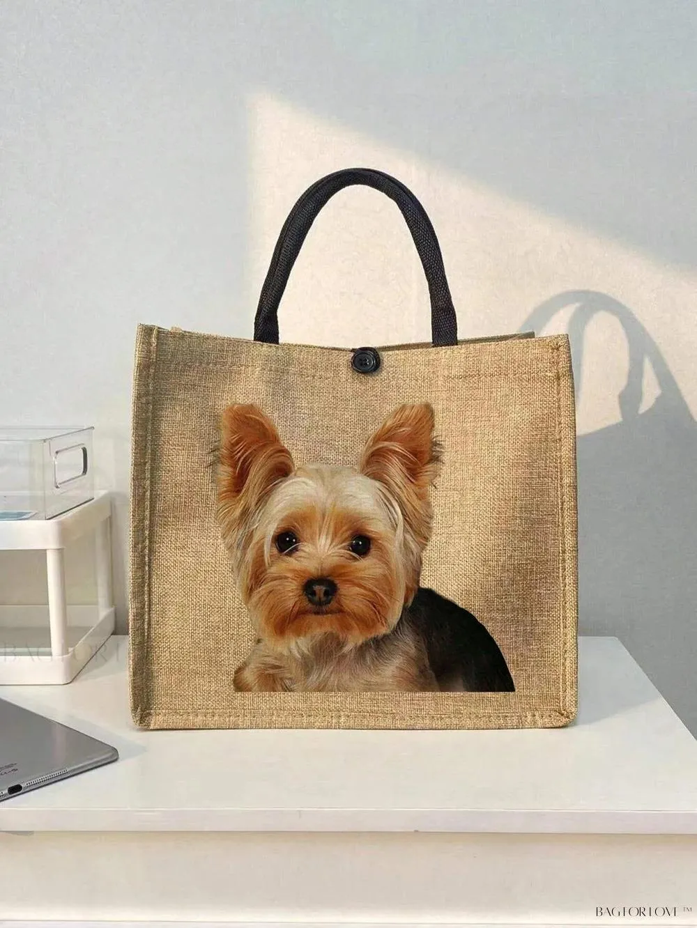 BagForLove - Women's Linen Large Capacity Tote Bag with Kawaii Dog Print