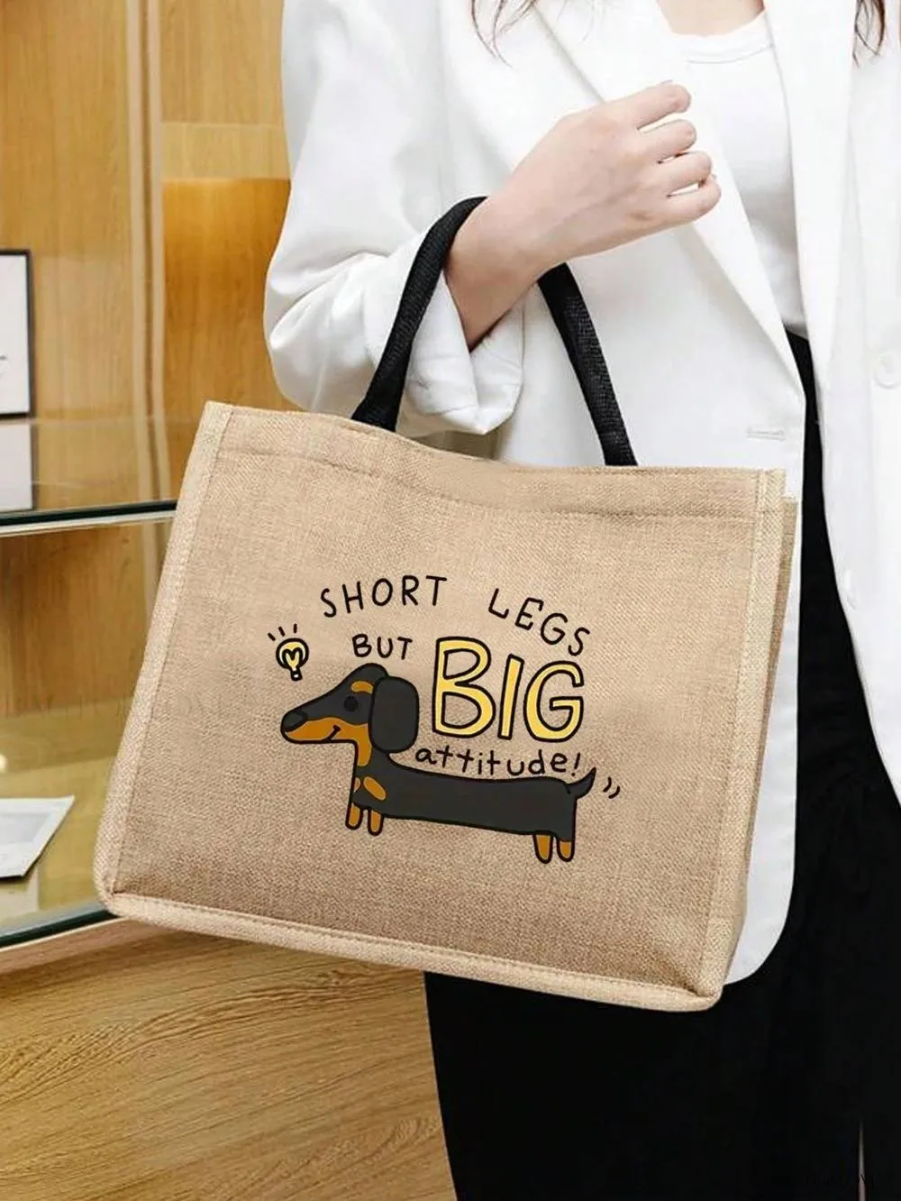 BagForLove - Women's Linen Large Capacity Tote Bag with Kawaii Dog Print